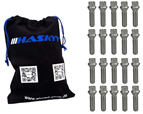 HASKYY 20 bulloni Ruota M14 x 1,5 Lunghezza Gambo: 28 Coni 60° Cono SW17