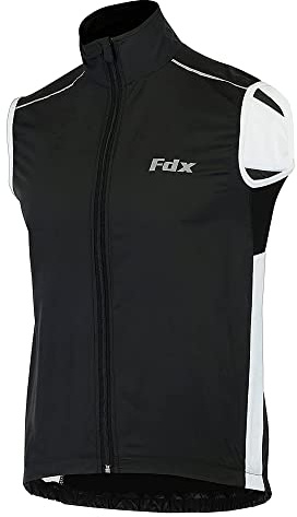 FDX Cycling Gilet Men’s - Lightweight, Breathable Sleeveless Reflective Biking Jacket - Windproof Vest for Running, MTB, Hiking, Gym, Riding - Water Resistant Bicycle Top Gear (Black-XL)