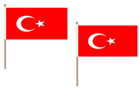 AZ FLAG Pacco 10 Bandiere Turchia 45x30cm con Asta di Legno - Bandiera Turca 30 x 45 cm