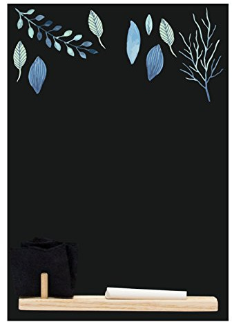 Chalkboards UK HCB008 Blue Leaf' Kleine Memo-Tafel/Tafel/Küchenkreidetafel mit Tablett, Kreide & Filzradierer, Booth Design Range, Holz, 29,7 x 20,7 x 1 cm