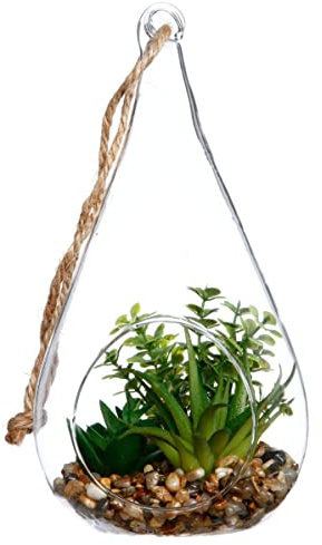 Atmosphera - Künstliche Pflanze zum Hängen - Glastopf Tropfen - H19-5 cm - Model 3