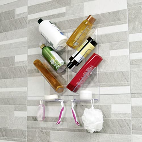 ShowerGem Acryl-Duschablage | 2er-Pack | Keine Saugnäpfe | Wandmontage mit ShowerGem-Kleber | Abnehmbar ohne Beschädigung | Leicht zu reinigender Bad-Organizer | Verstellbares Duschregal |