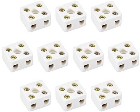 2-Wege-Keramikklemmen, hohe Temperaturen, Porzellan, Keramik, Anschlüsse 21,5 x 19,5 x 14,2 mm, für Elektrokabel, 10 Stück