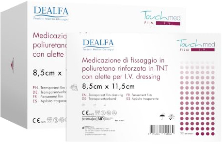 TOUCHMED Medicazione Adesiva Sterile in Poliuretano di Fissaggio Cannula e Catetere - Rinforzata in TNT con Alette - IV Dressing - 8,5x11,5 cm - Monouso - Confezione da 50 Buste