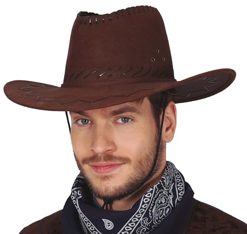 FIESTAS GUIRCA | Cowboyhut in Wildleder- und Kunstlederoptik (Einheitsgröße) - Kostümzubehör für Westernpartys, Texas und Karneval - Ideal für Cosplay und Halloween - Unisex für Erwachsene