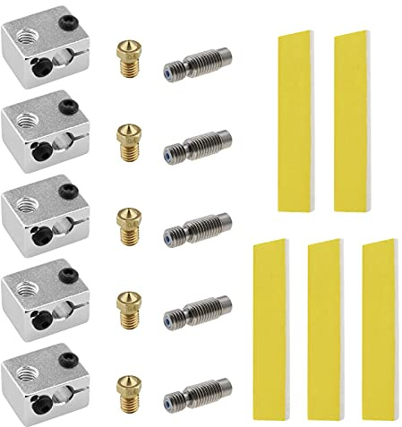 eMagTech 3D Drucker Extruder Montagesatz Aluminium Heizblock Düse Halsschlauch mit Wärmeisoliertem Pad für 3D-Drucker E3D V6