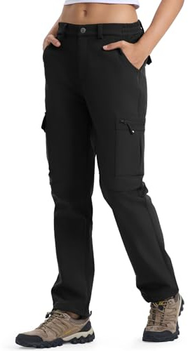 YSENTO Womens Waterproof Walking Hiking Fleece Lined Trousers Winter Thermal Outdoor SKi Camping Softshell Trousers(Black,L)