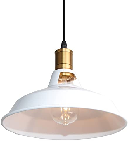 TOKIUS Lampada a Sospensione Industriale Vintage Lampadario Plafoniera E27 in Metallo Ø27cm Lampada da soffitto Retro Interni Per Cucina Camera da letto Sala Da Pranzo (Bianco, 1 pezzo)