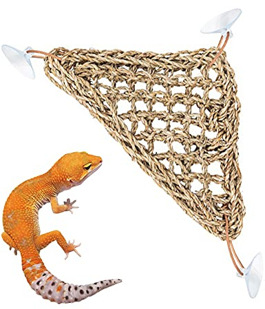 Natural Seagrass Reptile Hammock, Bearded Dragon Hammock, with Suction Cups | Reptile Lounger, Anoles Geckos Triangle Lizard Hammock, for Small and Medium Sized Reptiles Habitat Tank Accessories