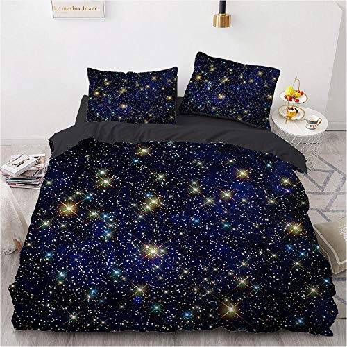 WJYMJJ Bettwäsche Bettbezug Set Blauer Sternenhimmel Kinder Erwachsene Microfaser Bettbezug Set, Weich bequem von Modern Bettwäsche Dekorative 155 x 220 cm