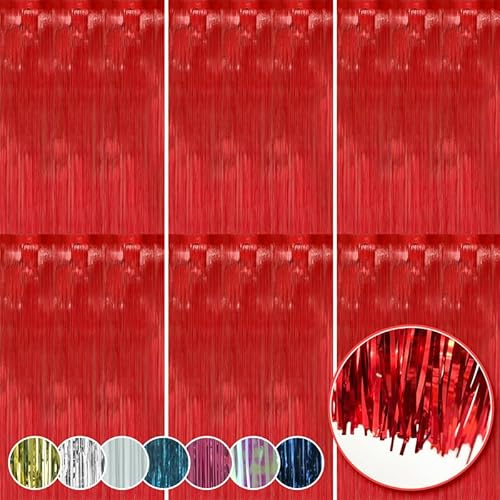 3 x lamette in lamina olografica ondulata rossa per decorazioni natalizie, tende con frange in stagnola per decorazioni domestiche, matrimoni, feste di compleanno, dimensioni: 50 cm