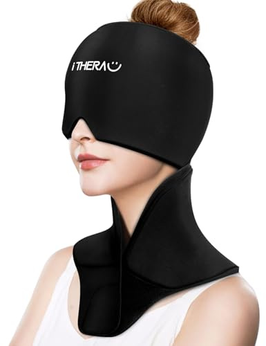 Migraine Relief Cap & Neck Ice Pack Wrap Gel Set with Velcro, Reusable Headache Relief Cap Shoulder Ice Pack, Head Cervical Hot and Cold Compress for Tension, Cooling, Pain Relieve, Swelling, Pressure