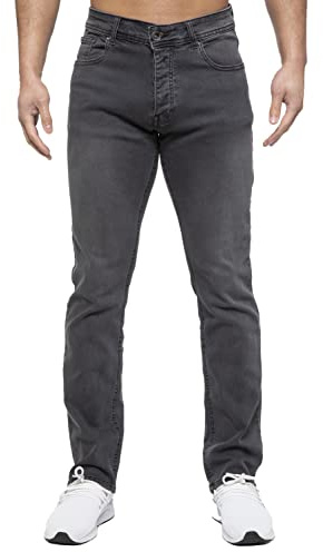 989Zé ENZO Herr stretch raka ben normal passform klassiska denim jeans alla midjestorlekar, Grå, 38W x 34L