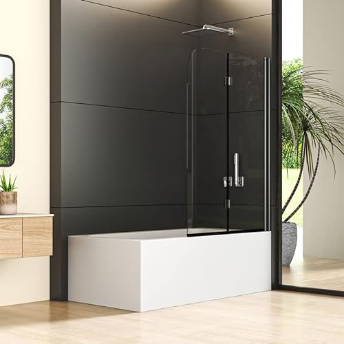Duschwand für Badewanne 120x140cm 2-teilig Glas Faltbar Duschabtrennung, Schwarz Badewannen Badewannenaufsatz Duschtrennwand, Klappbar Badewannenfaltwand Badewannenwand mit 5mm Nano Sicherheitsglas