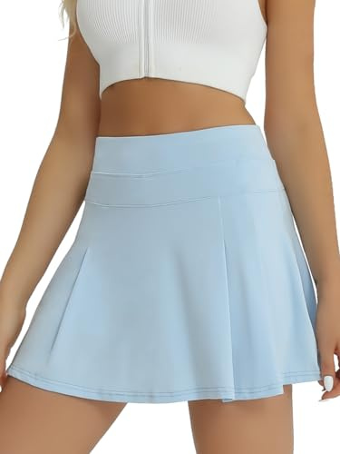 Fuinloth skort för kvinnor tenniskjolsfickor damers golfaktivkläder gymskort och minikjolar Ljus blå XL 42-44