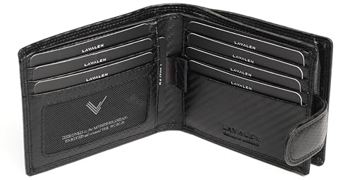 Lavalen Geldbörse Herren Leder RFID Portmonee Münzfach Portemonnaie Herren | Herren Geldbörse aus Echtleder mit RFID-Schutz. Platz für Karten, Scheine und Münzen. Kompakt, langlebig und elegant.