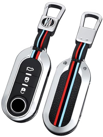 ontto Klapp Autoschlüssel Hülle Passt für FIAT Ducato 500 500L Panda Grande Punto Lancia Musa Schlüsselhülle Schutzhülle Metall Schlüsselanhänger Schlüssel Etui Cover Auto-Zubehör 3 Tasten-A Silber