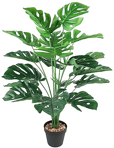 AIVORIUY Artificial Plant Fake Palm Tree with 18 Trunks Large Monstera Faux Areca Palm Plants in Pot for Indoor Outdoor Modern Decoration Home Floor Office Farmhouse Bedroom Decor Green 75cm Tall
