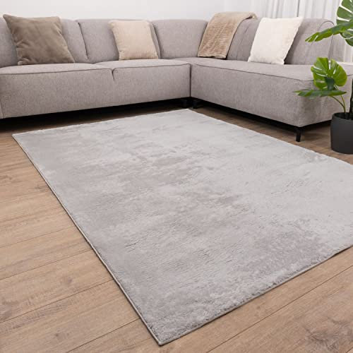 Omid Carpets Teppich Weicher Waschbarer Flachflorteppich mit Rutschfester Unterseite Omid Soft Comfort Waschbar bei 30° - Modern - Wohnzimmer - Salon - Schlafzimmer - Esszimmer (Hellgrau, 120x170cm)