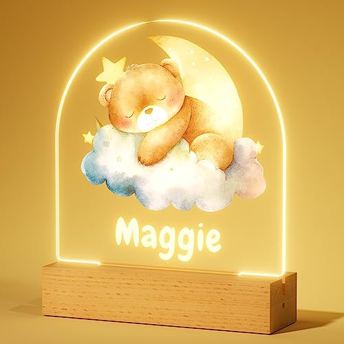 iDIY Personalisiertes Nachtlicht Baby - Nachttischlampe mit Namen, Geschenk zur Geburt Junge, Taufgeschenke für Mädchen, Personalisierte Geschenke Kinder - Teddybär