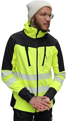 Capto Apparel Herren Hohe Sichtbarkeit Arbeitsjacke - Warnschutzjacke - Hi-Vis Warnschutz Jacke - Hi-Viz Pullover Kapuzenpulli - Softshelljacke - Winddicht – Gelb/Schwarz – S