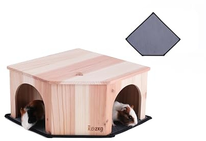 Wooden Guinea Pig Corner Hideout - Hidey for Chinchilla, Rat and Hedgehog with Pee Pad, Fully Assembled & Dual Entrances - Guinea Pig Accessories by The Kozko Hut