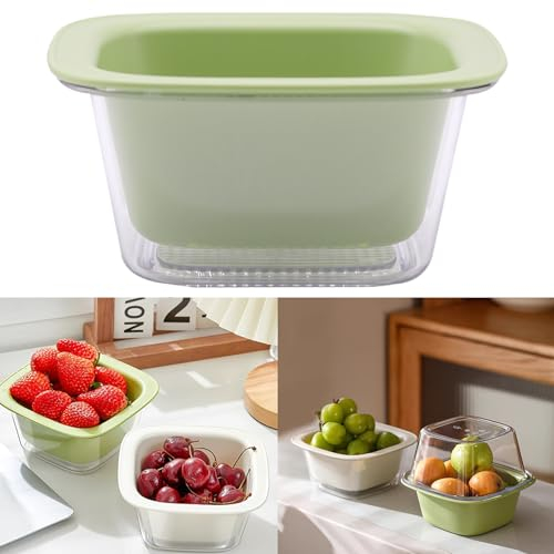 Colador de cocina, cuenco de frutas y verduras, cesta de lavado 2 en 1, pequeña cesta de plástico de doble capa para pasta, espaguetis, bayas, ensaladas, adecuado para camping, uso doméstico, blanco