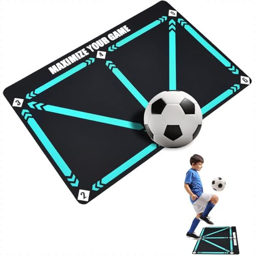 FUJIAN Fussballmatte Training Pro 90x60cm, Fussball Teppich Soccer Training Matte, Football Mat with Non-Slip Base + Grip Socks (Blau)