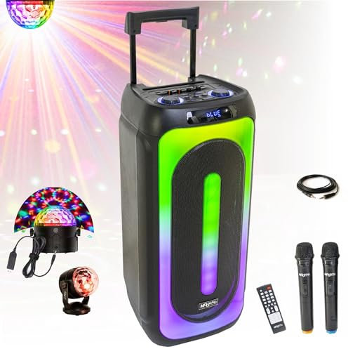 MOOVING LIGHT & SOUND - Pack Enceinte sans Fil Karaoke USB Bluetooth MS-MAGIC-SOUND1000 TWS 1000W 2 Micros - Effet Astro LED - Fête Anniversaire Enfant Boum