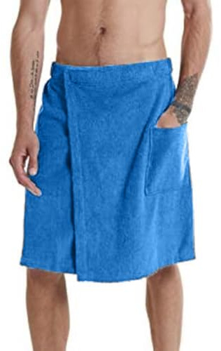 iyoimono Herren Badetuch mit Klettverschluss Schnelltrocknende Mikrofaser Saunaraum Handtuch Flanell Badetuch Rock mit Taschen und Gummizug Ohne Stickerei für Männer Duschraum Sauna,Blau