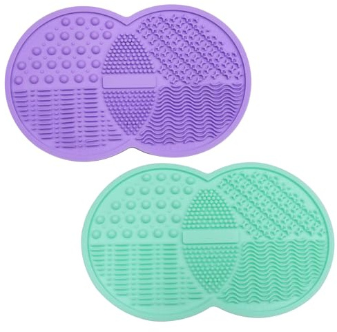 Lot de 2 tapis de nettoyage légers pour pinceaux de maquillage portables en silicone souple pour pinceaux de maquillage, éponge de maquillage