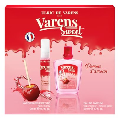 ULRIC DE VARENS - Coffret Parfum Varens Sweet Pomme D'Amour - Eau De Parfum Femme 50 ml + Vaporisateur de Sac 20 ml - Gourmand Fruité Pomme - Made in France