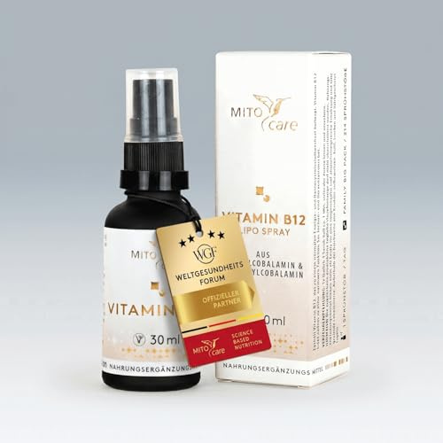 MITOcare Vitamin B12 - hochdosiert 30ml + Methylcobalamin & Adenosylcobalamin - Einfach zu dosierendes Mundspray & geschmacksneutral - 1-2 Monatspackung - Produziert in Deutschland