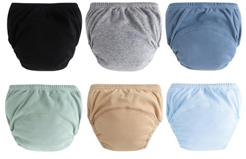 Happy Cherry 6 st bomull potta träningsbyxor baby träningsbyxor trosor pottträning underkläder toalettträning upp till 3 år, Svart/ljusblå/grå/denimblå/rökgrön/khaki, 1-2 Jahre