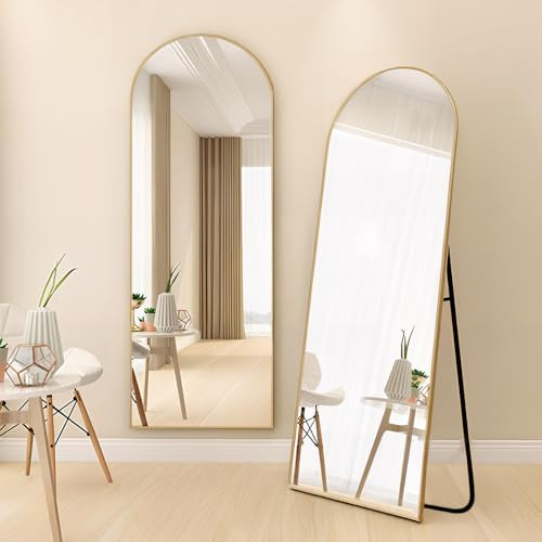 devesanter Bogenspiegel 49x159 cm mit Goldrahmen,Ganzkörperspiegel | Eleganter Rundbogen-Spiegel für vielseitige Nutzung. Als Stand-, Wand- oder Anlehnspiegel ideal für Schlaf und Wohnbereiche