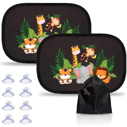 Parasol para coche con protección UV, 48 x 30 cm, 8 ventosas, sombrillas autoadhesivas para niños con bonitos diseños de animales, protección solar para el coche del bebé