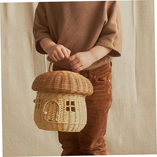 Eierkorb in Pilzform, Rattan, gewebt, mit Deckel, 25 x 25 cm, Schreibtisch-Aufbewahrung für Lebensmittel, Brot, Obst, kleiner Weiden-Aufbewahrungsbehälter für Puppenhaus oder Küchenregal