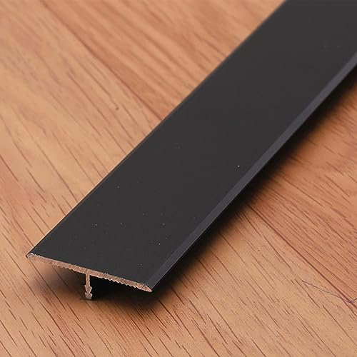 Barre de transition de seuil de sol collante, plat, métal et aluminium en T, bande de réduction du sol bois à vinyle, seuil de passage profilé au sol (noir, largeur 33 mm (1,3 pouces)