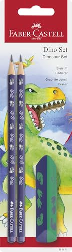 Faber-Castell - Schreibset Dino mit Bleistiften & Radiergummi | Schulset für Kinder mit 2 Bleistiften HB und Radierer