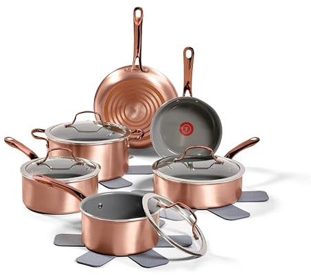 T-fal Preserve - Juego de utensilios de cocina antiadherentes de cerámica, 13 piezas, color oro rosa