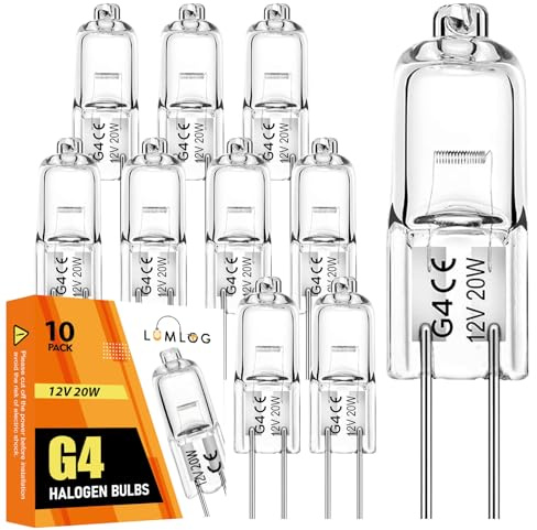 Lumlog G4 Halogen Light Bulbs 20W 12V Clear Capsule 2 Pin Lamp Bulbs Halogen Pin Base Warm White Dimmable 10Pack [Energy Class G]