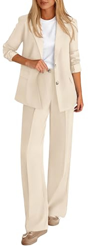 KIRUNDO Womens Suits 2 Piece Set Business Casual Blazer Jacket Wide Leg Dress Pants Suits Professional Work Office Outfits(Beige, Medium)