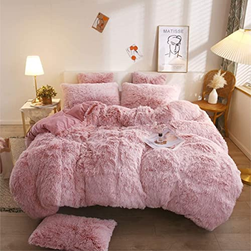 Hug and Snug Teddy Fleece Duvet Cover Set,Super Soft Fluffy Fur Bedding with Pillowcases – Warm, Cosy & Shaggy Winter Quilt Cover – Luxury Fleece Bedding Set (Blush Pink, Double)