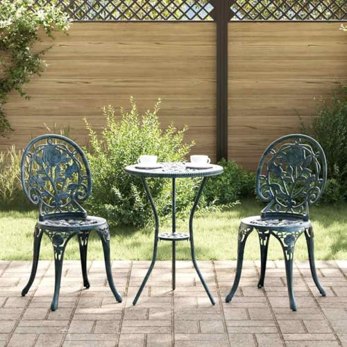 Qnhdfrt Gusseisen Essgruppe Grün Rund 3 TLG Bistro Set für Garten und Balkon mit Cabriole Beinen und Lackierter Oberfläche