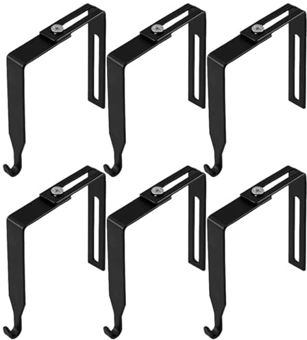 MALSSE 6 Pieces Sturdy Iron Hook Adjustable Clamp On Designs Weatherproof for Outdoor Decoration Fence Wall Mounting Weatherproof Iron Hook