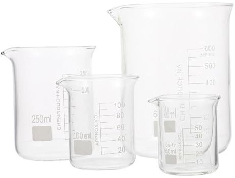 Toyvian 4 piezas Vasos de Vidrio Medidores con Escala Material de Laboratorio de Borosilicato Resistente al Calor Capacidad para Uso Cocina y Química