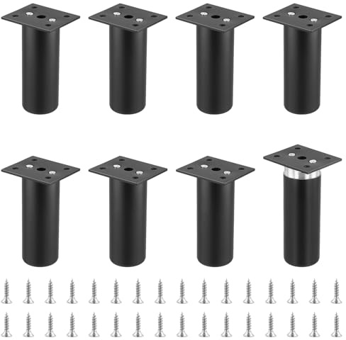 CHEUNGR 8 Pcs Adjustable Furniture Legs, 10cm Black Metal Sofa Feet 0-10mm Adjustable Support Cabinet Legs with 32 Screws for Table Chair Desk Cupboard Bed