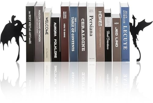 Vesavifaka Drache Métal Set de Serre-Livres avec 2 Styles, Serre-Livres Gothiques pour Étagères, Accessoires Décoratifs pour Bureau à Domicile, Cadeau pour Amoureux des Chats et Lecteurs