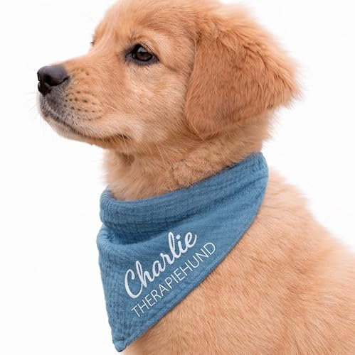 Hunde Halstuch Personalisiert Dreieckstuch aus Musselin Gaze 100% Baumwolle in 4 Grössen erhältlich, mit Namens Personalisierung aus OekoTex zertifiziertem Druckmaterial
