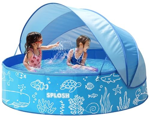 Splosh 4ft Kids Paddling Pool With UV Sun Shade Canopy - Easy Setup Pool With Rigid Sides (No Inflating) - Outdoor Kids Swimming Pool for Garden - Size 1.20m x 40cm